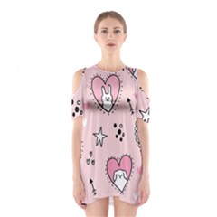 Cartoon Cute Valentines Day Doodle Heart Love Flower Seamless Pattern Vector Shoulder Cutout One Piece Dress by Vaneshart