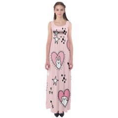 Cartoon Cute Valentines Day Doodle Heart Love Flower Seamless Pattern Vector Empire Waist Maxi Dress by Vaneshart