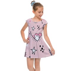 Cartoon Cute Valentines Day Doodle Heart Love Flower Seamless Pattern Vector Kids  Cap Sleeve Dress by Vaneshart