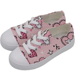 Cartoon Cute Valentines Day Doodle Heart Love Flower Seamless Pattern Vector Kids  Low Top Canvas Sneakers by Vaneshart