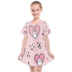 Cartoon Cute Valentines Day Doodle Heart Love Flower Seamless Pattern Vector Kids  Smock Dress by Vaneshart