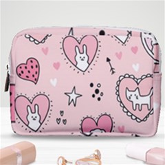 Cartoon Cute Valentines Day Doodle Heart Love Flower Seamless Pattern Vector Make Up Pouch (medium) by Vaneshart