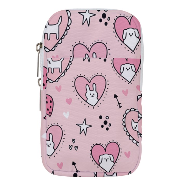 Cartoon Cute Valentines Day Doodle Heart Love Flower Seamless Pattern Vector Waist Pouch (Small)