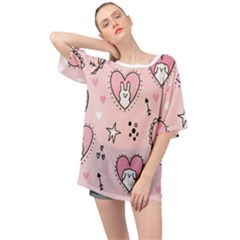 Cartoon Cute Valentines Day Doodle Heart Love Flower Seamless Pattern Vector Oversized Chiffon Top by Vaneshart