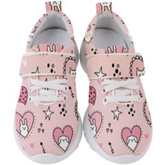 Cartoon Cute Valentines Day Doodle Heart Love Flower Seamless Pattern Vector Kids  Velcro Strap Shoes by Vaneshart