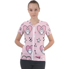 Cartoon Cute Valentines Day Doodle Heart Love Flower Seamless Pattern Vector Short Sleeve Zip Up Jacket by Vaneshart