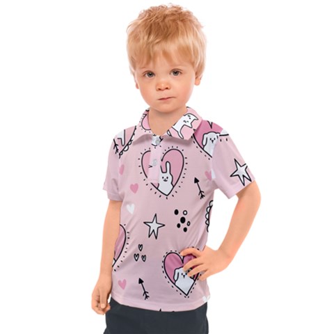 Cartoon Cute Valentines Day Doodle Heart Love Flower Seamless Pattern Vector Kids  Polo Tee by Vaneshart