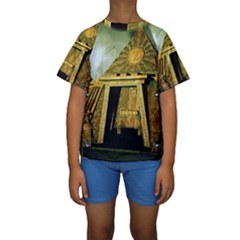 Awesome Steampunk Pyramid In The Night Kids  Short Sleeve Swimwear by FantasyWorld7