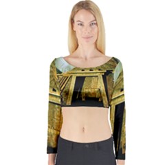 Awesome Steampunk Pyramid In The Night Long Sleeve Crop Top by FantasyWorld7