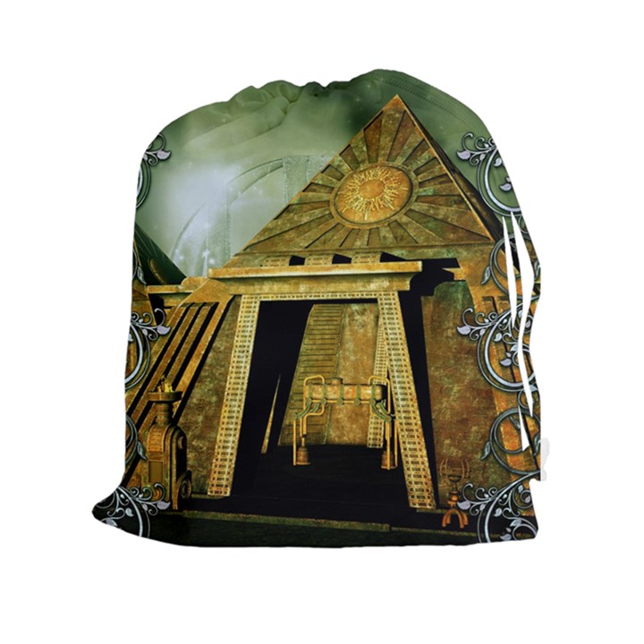 Awesome Steampunk Pyramid In The Night Drawstring Pouch (2XL)