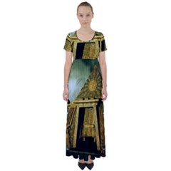 Awesome Steampunk Pyramid In The Night High Waist Short Sleeve Maxi Dress by FantasyWorld7