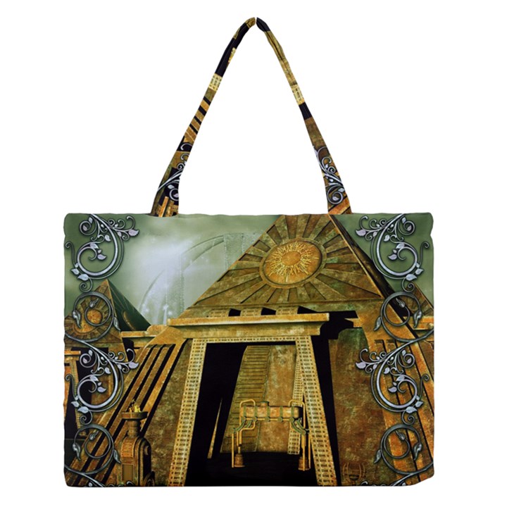 Awesome Steampunk Pyramid In The Night Zipper Medium Tote Bag