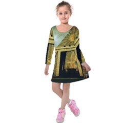 Awesome Steampunk Pyramid In The Night Kids  Long Sleeve Velvet Dress by FantasyWorld7