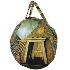 Awesome Steampunk Pyramid In The Night Giant Round Zipper Tote by FantasyWorld7