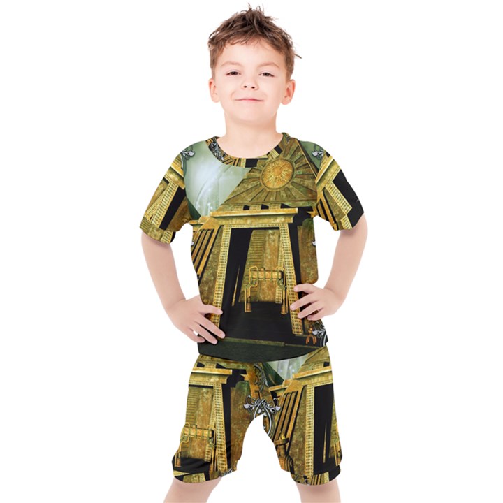 Awesome Steampunk Pyramid In The Night Kids  Tee and Shorts Set