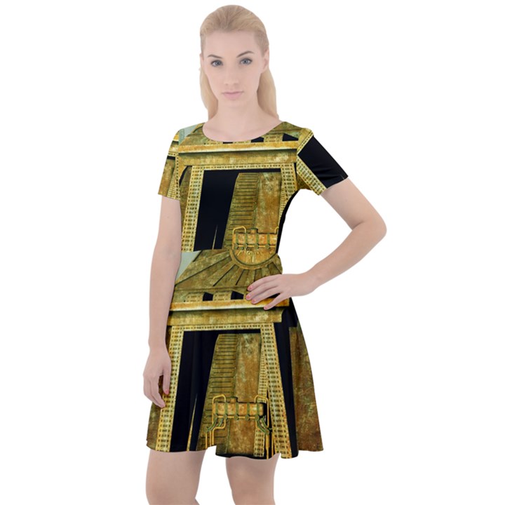 Awesome Steampunk Pyramid In The Night Cap Sleeve Velour Dress 