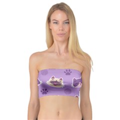 Cute Colorful Cat Kitten With Paw Yarn Ball Seamless Pattern Bandeau Top by Vaneshart