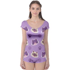 Cute Colorful Cat Kitten With Paw Yarn Ball Seamless Pattern Boyleg Leotard  by Vaneshart