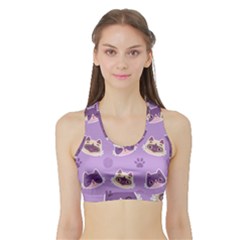 Cute Colorful Cat Kitten With Paw Yarn Ball Seamless Pattern Sports Bra With Border by Vaneshart