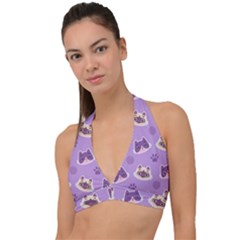 Cute Colorful Cat Kitten With Paw Yarn Ball Seamless Pattern Halter Plunge Bikini Top by Vaneshart