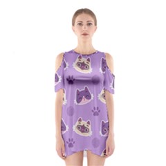 Cute Colorful Cat Kitten With Paw Yarn Ball Seamless Pattern Shoulder Cutout One Piece Dress by Vaneshart