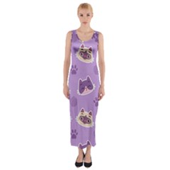 Cute Colorful Cat Kitten With Paw Yarn Ball Seamless Pattern Fitted Maxi Dress by Vaneshart