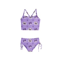 Cute Colorful Cat Kitten With Paw Yarn Ball Seamless Pattern Girls  Tankini Swimsuit by Vaneshart