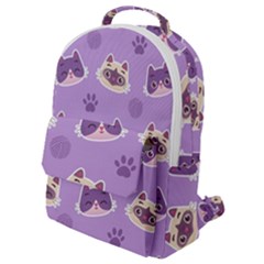 Cute Colorful Cat Kitten With Paw Yarn Ball Seamless Pattern Flap Pocket Backpack (small)