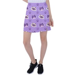 Cute Colorful Cat Kitten With Paw Yarn Ball Seamless Pattern Tennis Skirt by Vaneshart