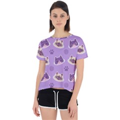 Cute Colorful Cat Kitten With Paw Yarn Ball Seamless Pattern Open Back Sport Tee by Vaneshart