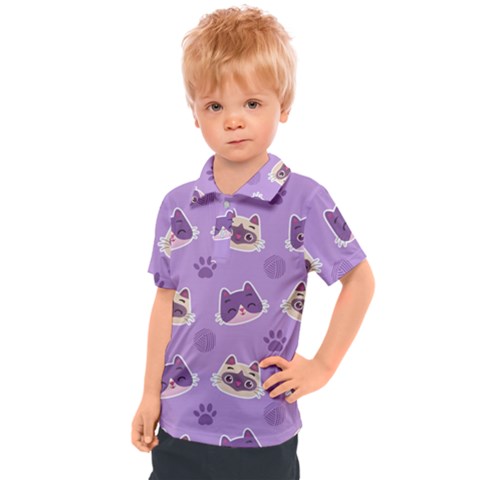 Cute Colorful Cat Kitten With Paw Yarn Ball Seamless Pattern Kids  Polo Tee by Vaneshart