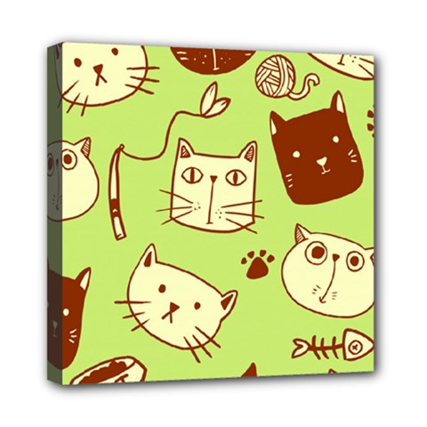 Cute Hand Drawn Cat Seamless Pattern Mini Canvas 8  X 8  (stretched) by Vaneshart