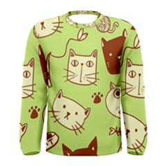 Cute Hand Drawn Cat Seamless Pattern Men s Long Sleeve Tee