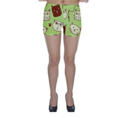 Cute Hand Drawn Cat Seamless Pattern Skinny Shorts by Vaneshart