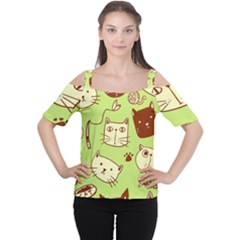 Cute Hand Drawn Cat Seamless Pattern Cutout Shoulder Tee