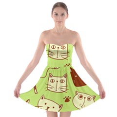 Cute Hand Drawn Cat Seamless Pattern Strapless Bra Top Dress by Vaneshart