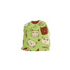 Cute Hand Drawn Cat Seamless Pattern Drawstring Pouch (xs) by Vaneshart