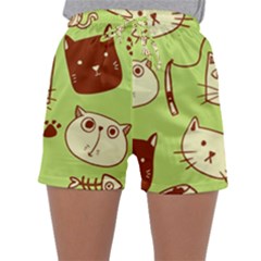 Cute Hand Drawn Cat Seamless Pattern Sleepwear Shorts by Vaneshart