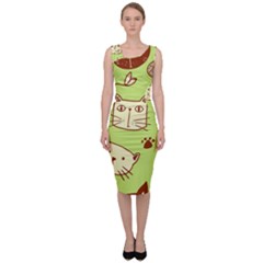 Cute Hand Drawn Cat Seamless Pattern Sleeveless Pencil Dress by Vaneshart