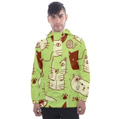 Cute Hand Drawn Cat Seamless Pattern Men s Front Pocket Pullover Windbreaker