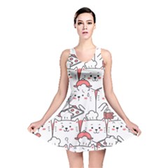 Cute Cat Chef Cooking Seamless Pattern Cartoon Reversible Skater Dress by Vaneshart