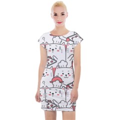 Cute Cat Chef Cooking Seamless Pattern Cartoon Cap Sleeve Bodycon Dress by Vaneshart