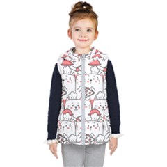 Cute Cat Chef Cooking Seamless Pattern Cartoon Kids  Hooded Puffer Vest by Vaneshart