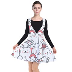 Cute Cat Chef Cooking Seamless Pattern Cartoon Plunge Pinafore Dress by Vaneshart