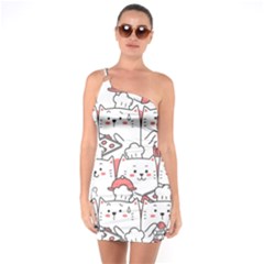 Cute Cat Chef Cooking Seamless Pattern Cartoon One Soulder Bodycon Dress by Vaneshart