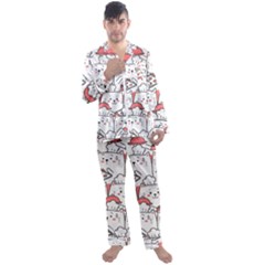 Cute Cat Chef Cooking Seamless Pattern Cartoon Men s Satin Pajamas Long Pants Set by Vaneshart