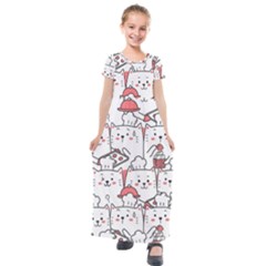 Cute Cat Chef Cooking Seamless Pattern Cartoon Kids  Short Sleeve Maxi Dress by Vaneshart