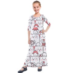 Cute Cat Chef Cooking Seamless Pattern Cartoon Kids  Quarter Sleeve Maxi Dress by Vaneshart