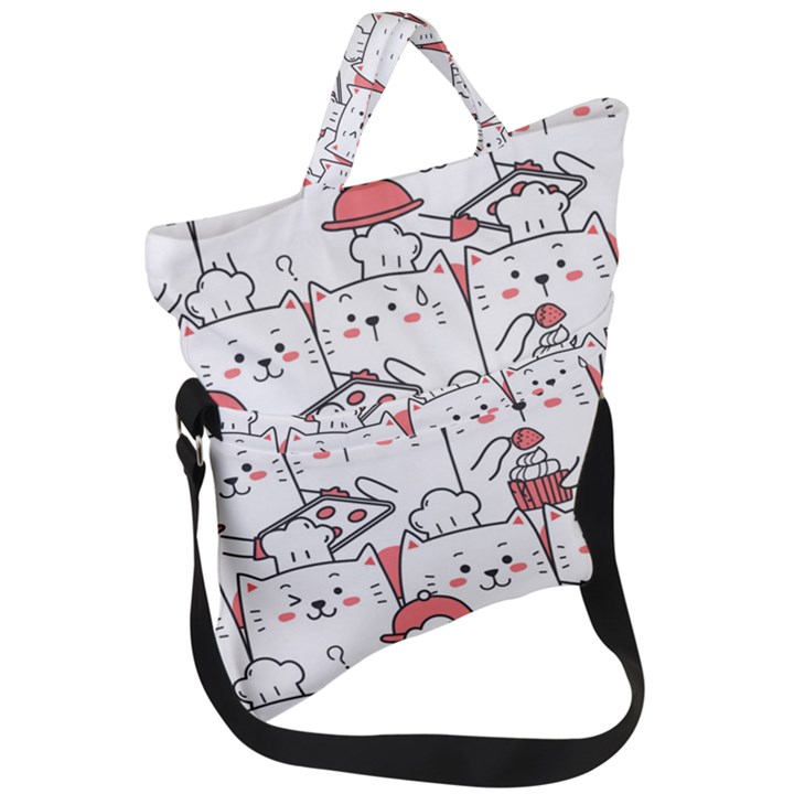 Cute Cat Chef Cooking Seamless Pattern Cartoon Fold Over Handle Tote Bag