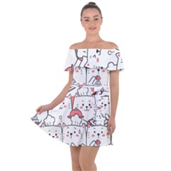 Cute Cat Chef Cooking Seamless Pattern Cartoon Off Shoulder Velour Dress by Vaneshart